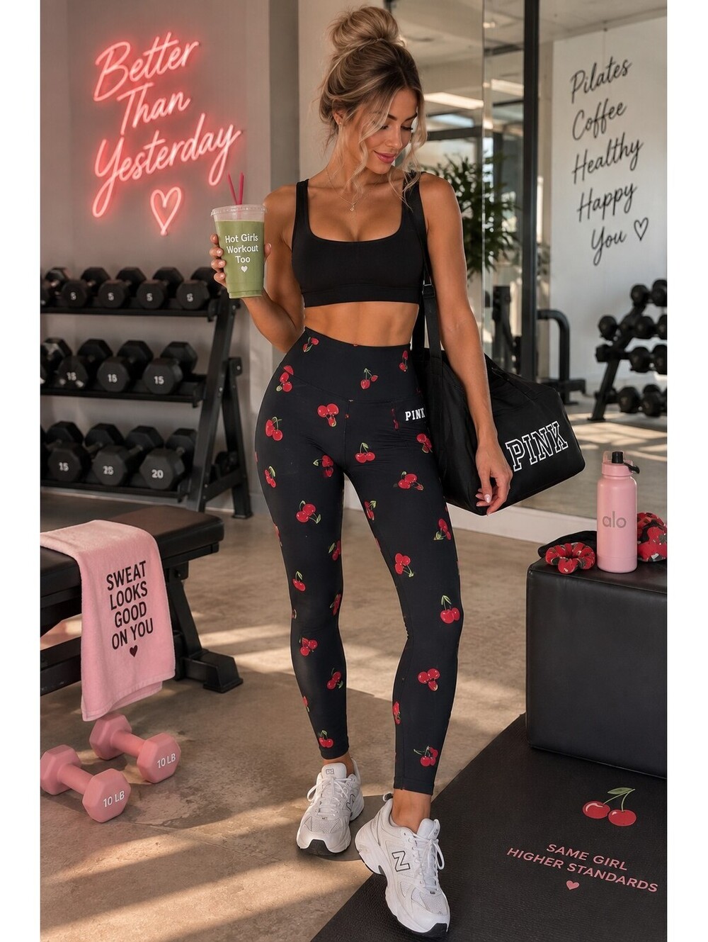 Victoria’s Secret PINK Ultimate Cherry Print High Waist Leggings S Y2K 🍒